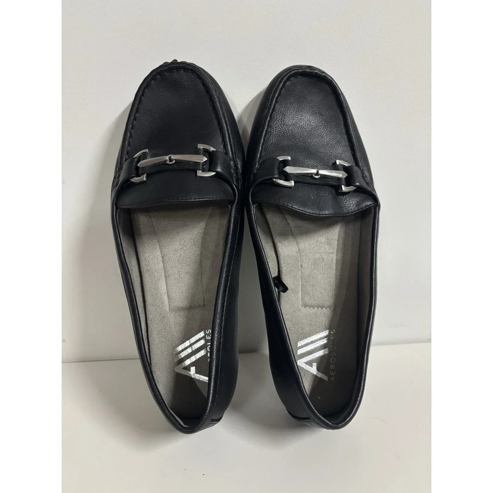 Aerosoles Women's Black Faux Leather Slip-On Comfort Loafer Flats US 10